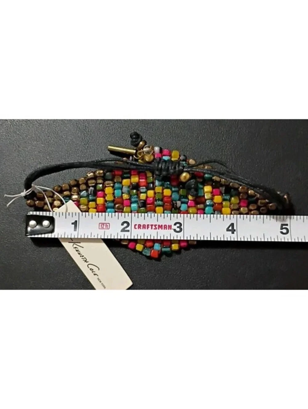 NWT KENNETH COLE Colorful Diamond Beaded Panel Bracelet Signed Gold Black
